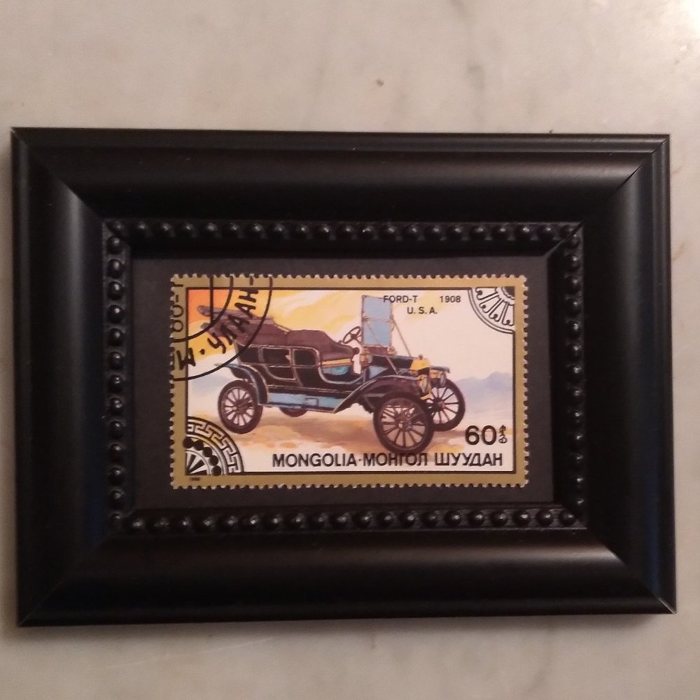 Tchotchke Framed Stamp Art - Vintage Automobile